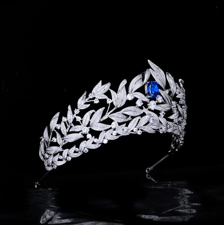Luxury Platinum-Plated Leaf Tiara – Cubic Zirconia Bridal Crown for Weddings & Proms