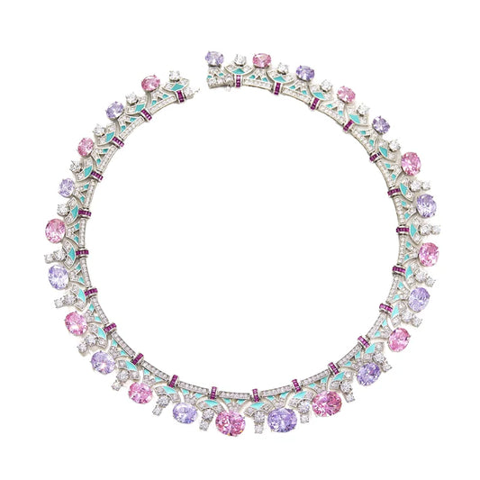 High End Women's Evening Dress Necklace pink Yellow Brass Chain Enamel Craftsmanship Inlaid with Zircon Colorful Fashion - HER SHOP