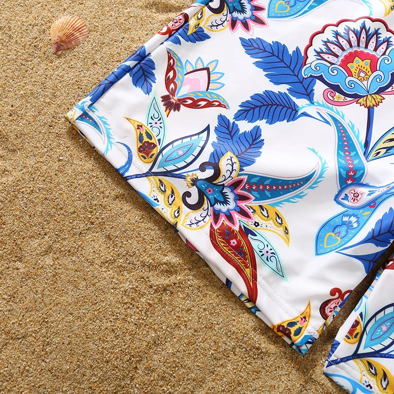 Family Matching Floral Swimwear – Mommy & Me Swimsuits and Men’s Boy Swim Trunks for Beach Holidays