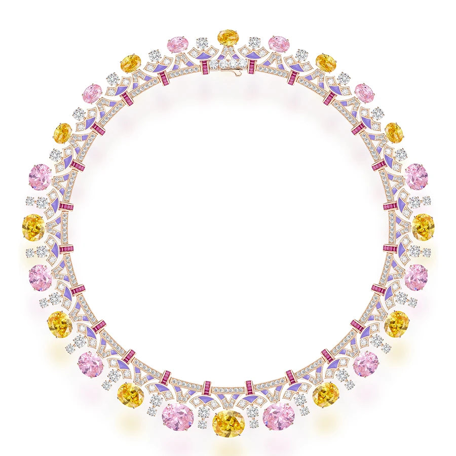 High End Women's Evening Dress Necklace pink Yellow Brass Chain Enamel Craftsmanship Inlaid with Zircon Colorful Fashion