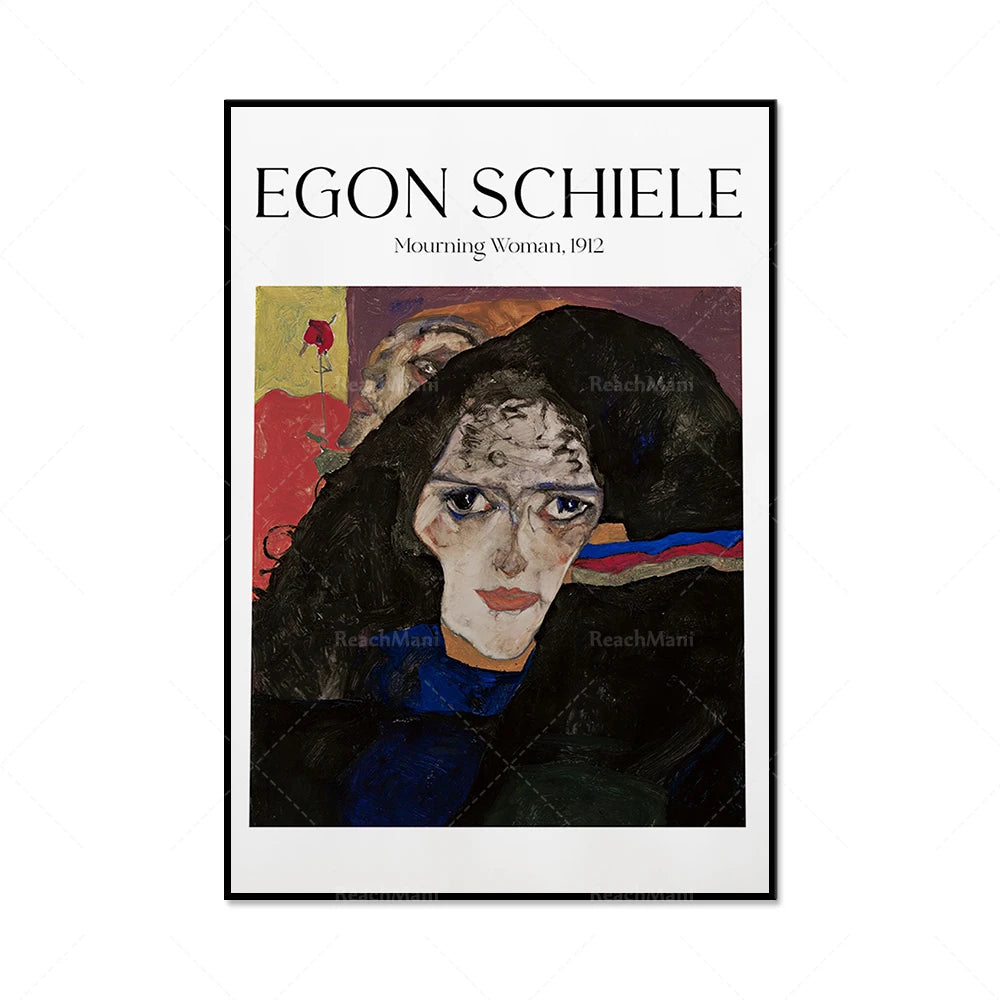 Egon Schiele - Self-portrait with head bowed, self-portrait with physalis, portrait of Dr. Hugo Kohler decorating poster