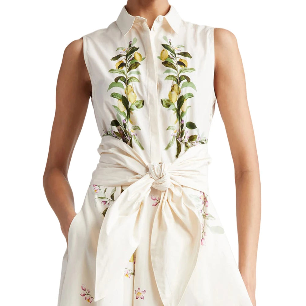 2025 Summer Advanced Design Beige Sleeveless Maxi Dress with Bow Belt and Turn-Down Collar