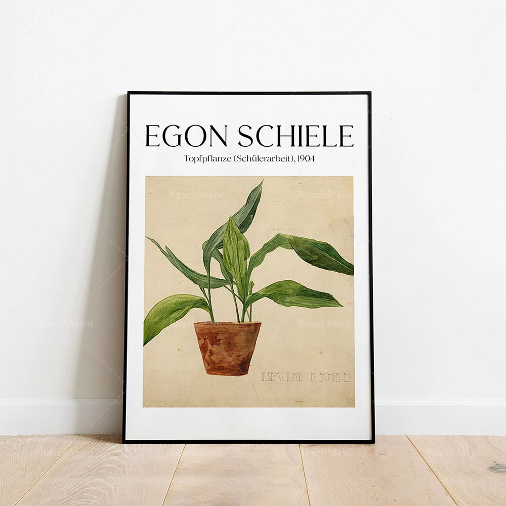 Egon Schiele - Self-portrait with head bowed, self-portrait with physalis, portrait of Dr. Hugo Kohler decorating poster