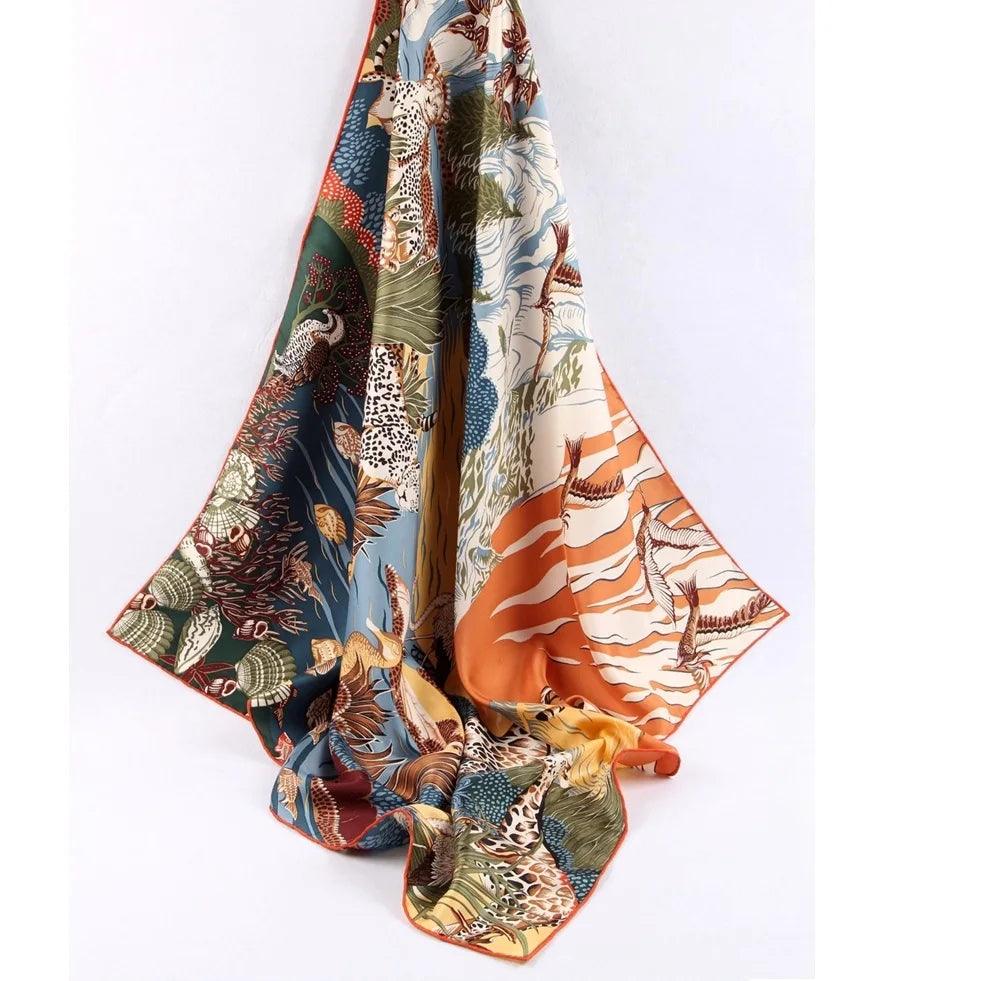 100% Twill Silk Scarf Women Large Square Silk Shawl Wraps 35"
