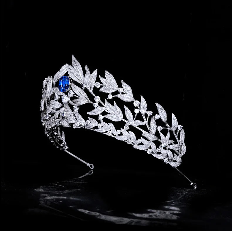 Luxury Platinum-Plated Leaf Tiara – Cubic Zirconia Bridal Crown for Weddings & Proms