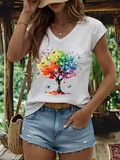 Summer Women’s 3D Print V-Neck T-Shirt – Quick Dry, Breathable