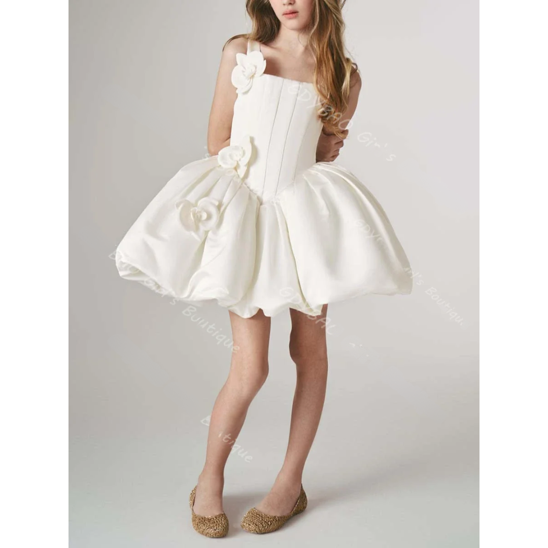 Ivory Flower Girl Dress for Wedding – 3D Floral Mini Tutu Princess Dress