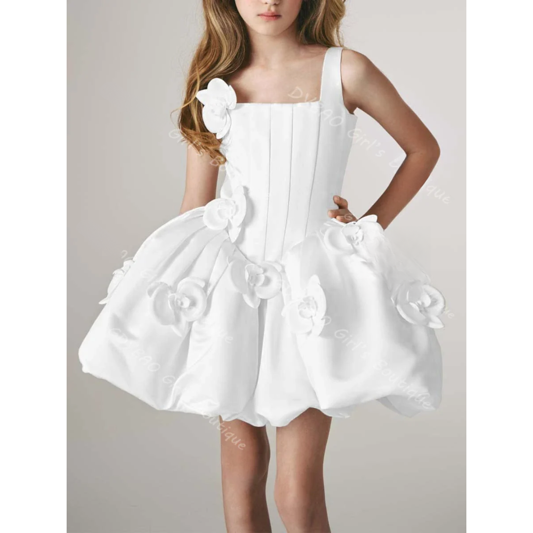 Ivory Flower Girl Dress for Wedding – 3D Floral Mini Tutu Princess Dress