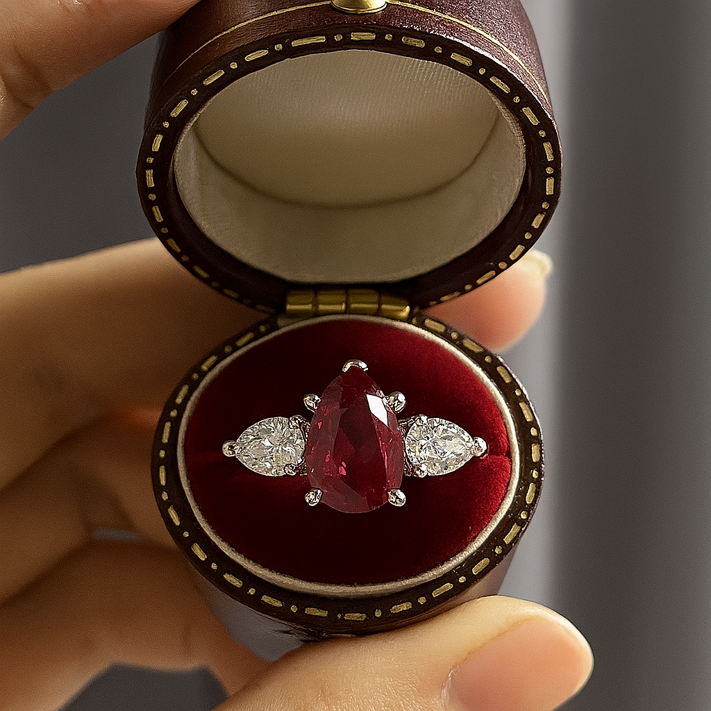 Solid 14K White Gold & Platinum Lab-Grown Ruby and Lab-Grown Diamond Jewelry Set