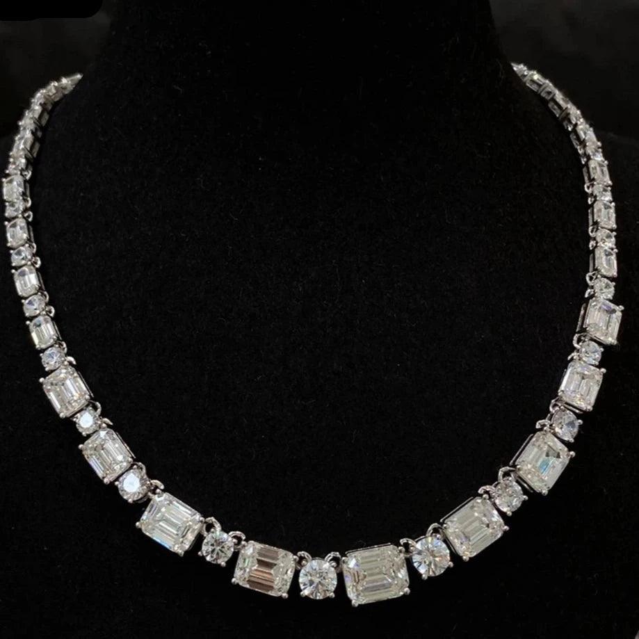Luxury 925 Sterling Silver Necklace - Emerald Round Cut Lab Sapphire for Women, Anniversary Jewelry Gift