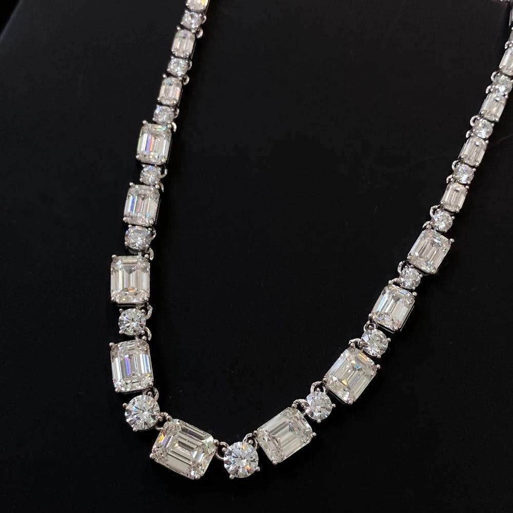 Luxury 925 Sterling Silver Necklace - Emerald Round Cut Lab Sapphire for Women, Anniversary Jewelry Gift
