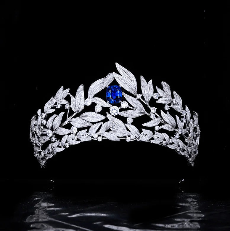 Luxury Platinum-Plated Leaf Tiara – Cubic Zirconia Bridal Crown for Weddings & Proms