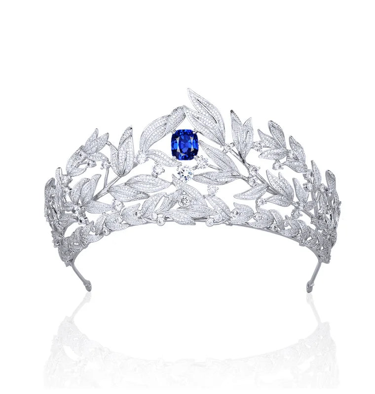 Luxury Platinum-Plated Leaf Tiara – Cubic Zirconia Bridal Crown for Weddings & Proms