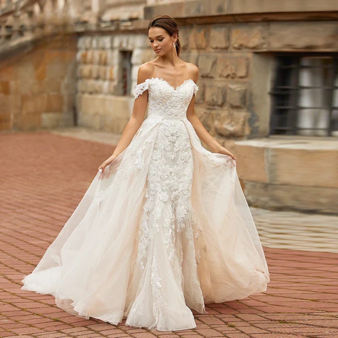 off the shoulder mermaid wedding dress with detachable train Custom Made Sexy Strapless Mermaid Wedding Dress