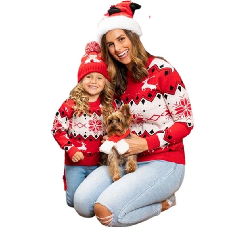 Mommy and Me Christmas Sweaters - Cute Cartoon Print Matching Outfits for Mom and Daughter | Warm, Soft Knitwear Pullover Top