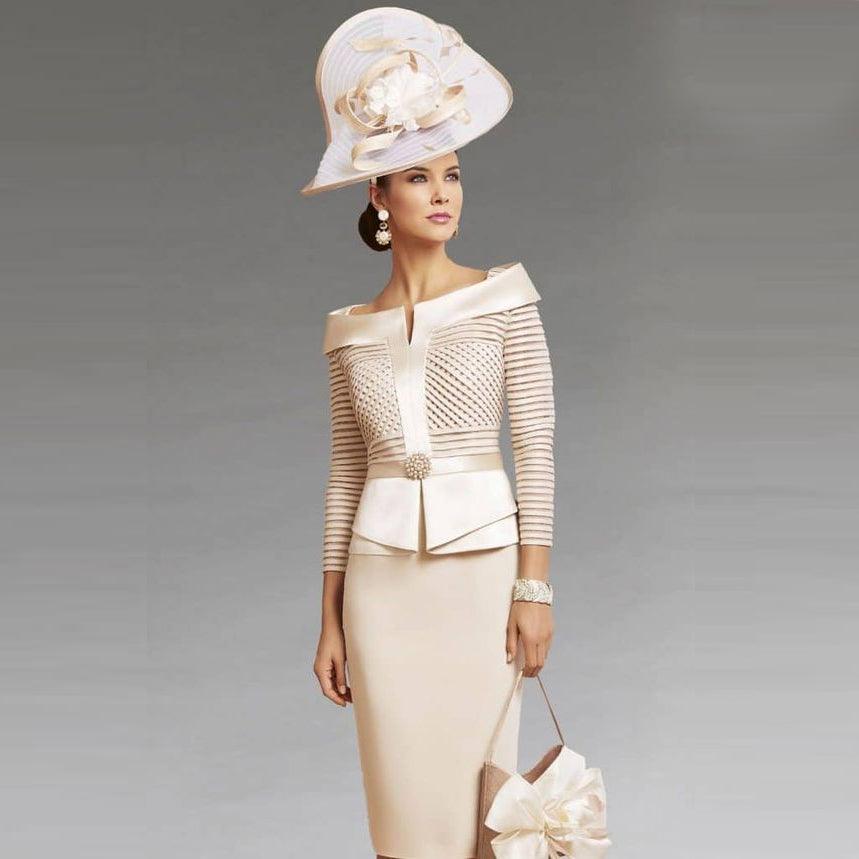 Plus Size Satin Mother of Bride Dress with Pearls