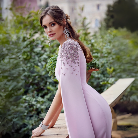 Custom Made Lavender Mother of the Bride Dress for Wedding Knee Length Sheath/Column O Neck Beaded Luxury Guest Gowns Women - HER SHOP