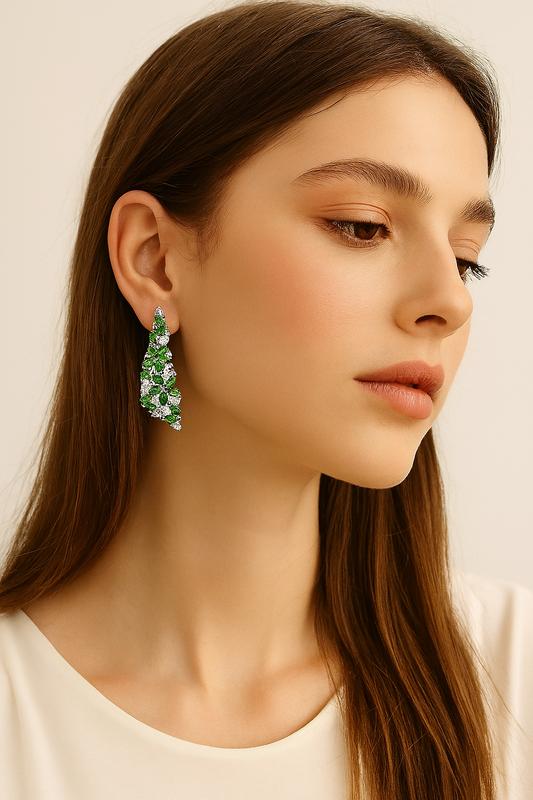 Natural Chrome Diopside Earrings Solid Sterling Silver S925, 4 Carat Genuine Gemstone, Classic Romantic Fine Jewelry Gift for Women - HER SHOP