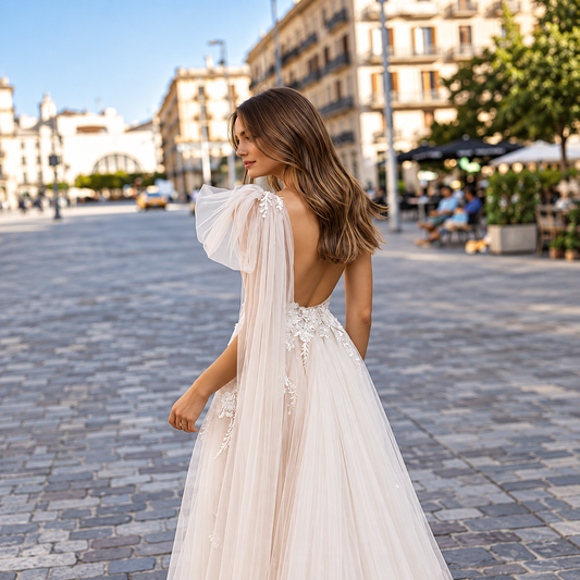 One-Shoulder Bohemian Wedding Dress – Romantic Bridal Style, Custom Made - HER SHOP®