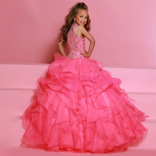 Pleat Elegant Applique Sequined Crystals Sleeveless Luxury Flower Girl Dress Floor Length First Communion Gown Customized 2025 - HER SHOP®