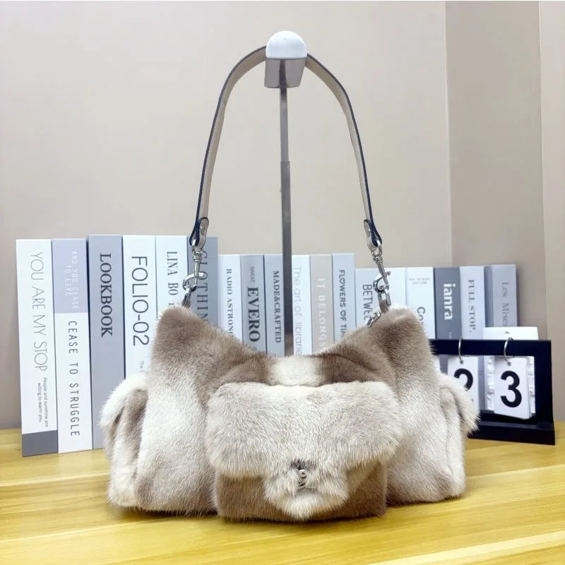 Pure Imported Mink Hair Designer Crossbody Luxury Real Fur Handbag for Women