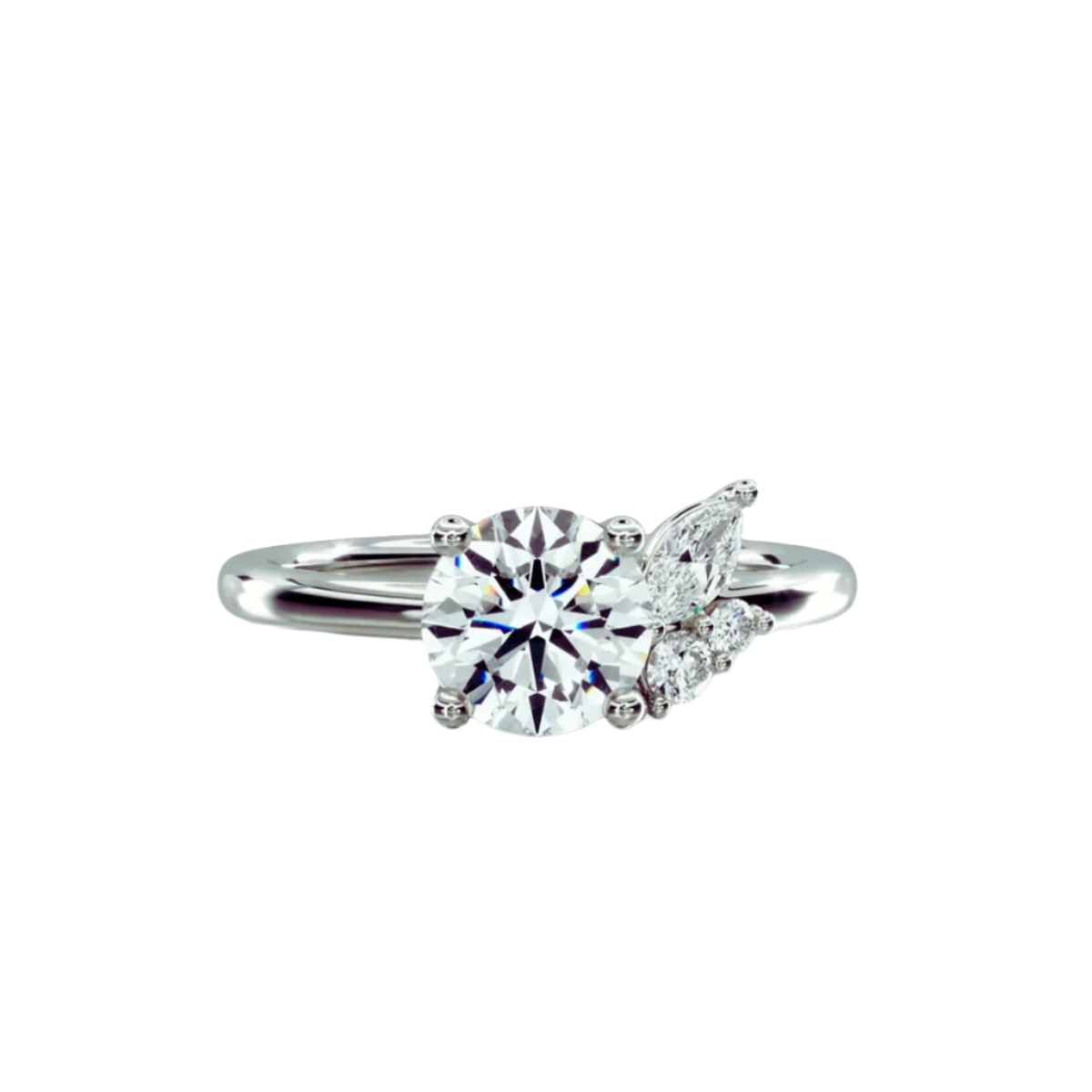 Unique 14K/18K Asymmetrical Marquise and Round Cluster Diamond Wedding Ring Band | D Color VVS Lab-Created Diamond Design