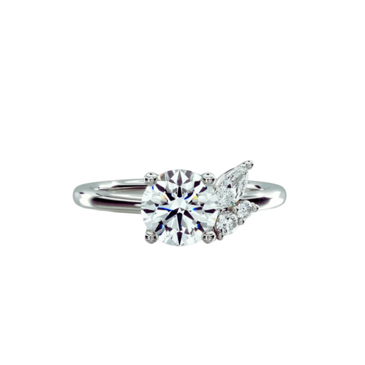 Unique 14K/18K Asymmetrical Marquise and Round Cluster Diamond Wedding Ring Band | D Color VVS Lab-Created Diamond Design - HER SHOP®