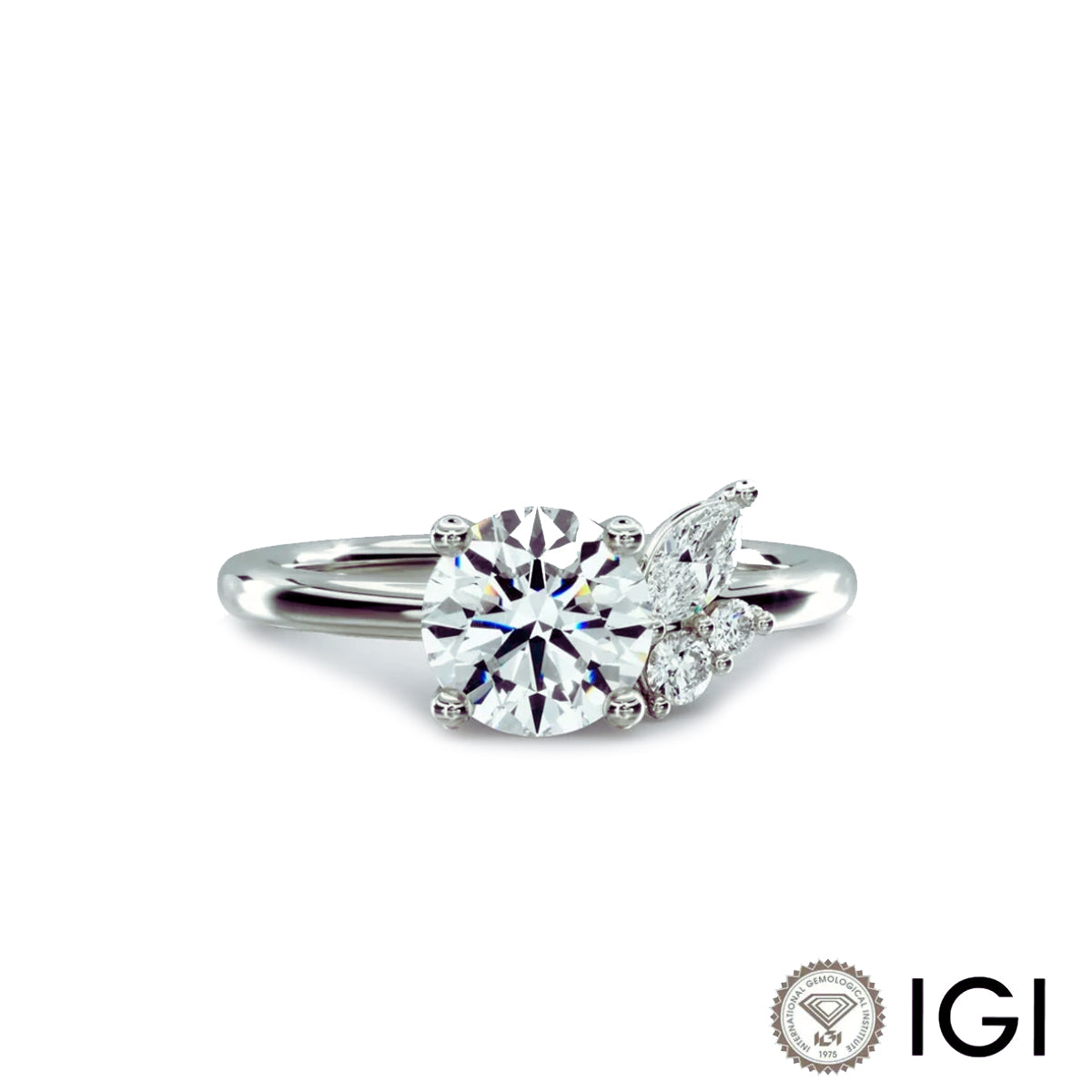 Unique 14K/18K Asymmetrical Marquise and Round Cluster Diamond Wedding Ring Band | D Color VVS Lab-Created Diamond Design