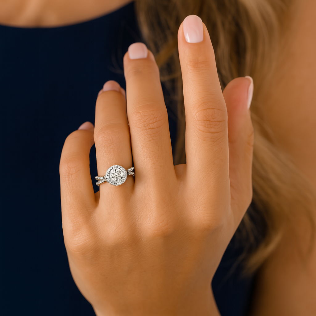 Romantic Twisted Halo Lab-Grown Diamond Engagement Ring | 18K White Gold Eternity Ring for Women