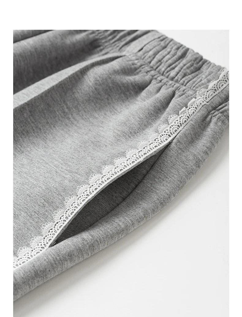 Casual Knit Straight Pants – Elastic Waist Autumn Trousers for Women