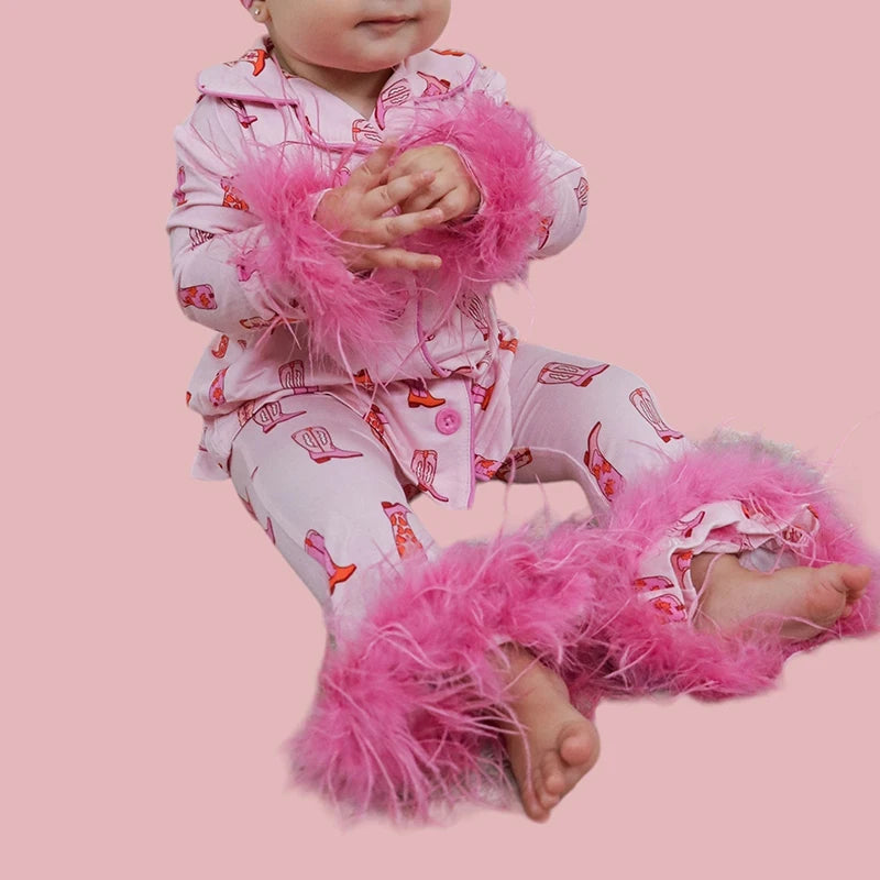 Christmas Mom and Me Matching Cowgirl Pajamas Set — Boot Print Long Sleeve Top & Pants Family Loungewear