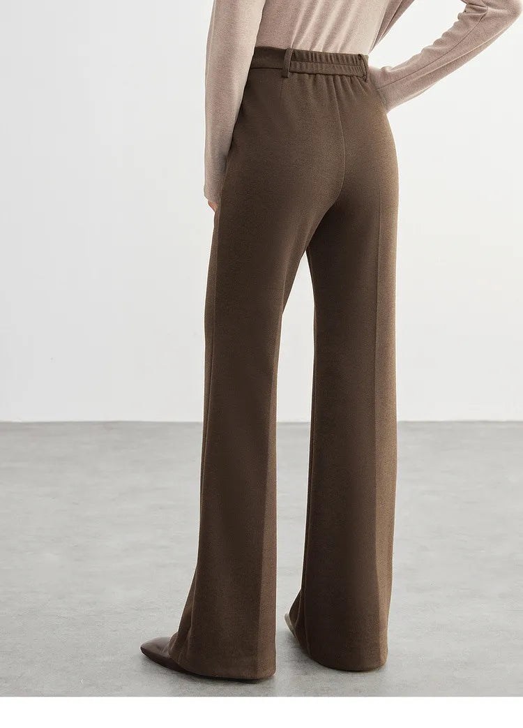 High Waist Wool Blend Flare Pants – Warm Winter Office Trousers for Women