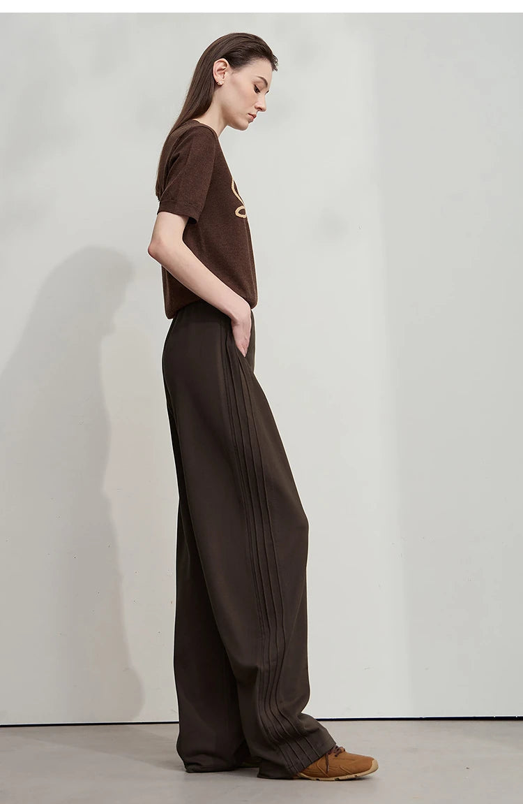 Minimalist Cotton Knit Wide Leg Pants – Loose Casual Trousers for Women