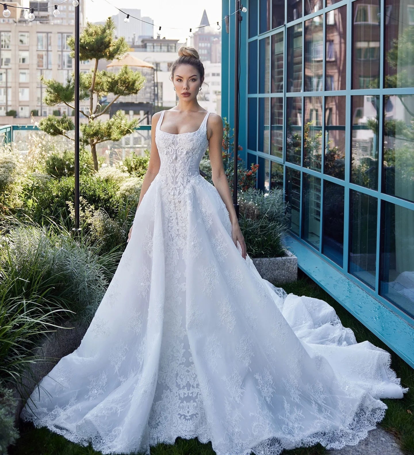 extravagant lace wedding dresses Luxury Lace Long Sleeve Mermaid Form Fitting Wedding Dress with Elegant Train Plus Size Size 10