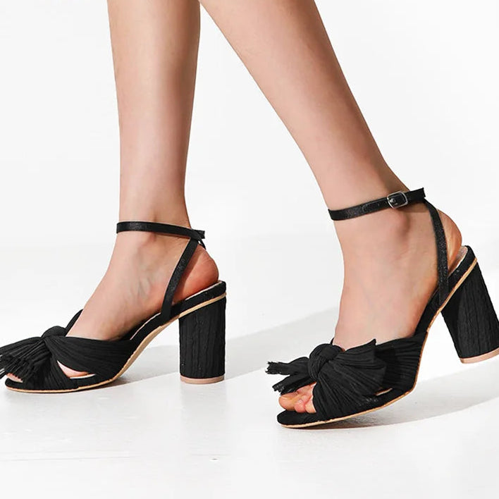 Cute Bow High Heel Sandals – Round Heel Formal Party Shoes for Women