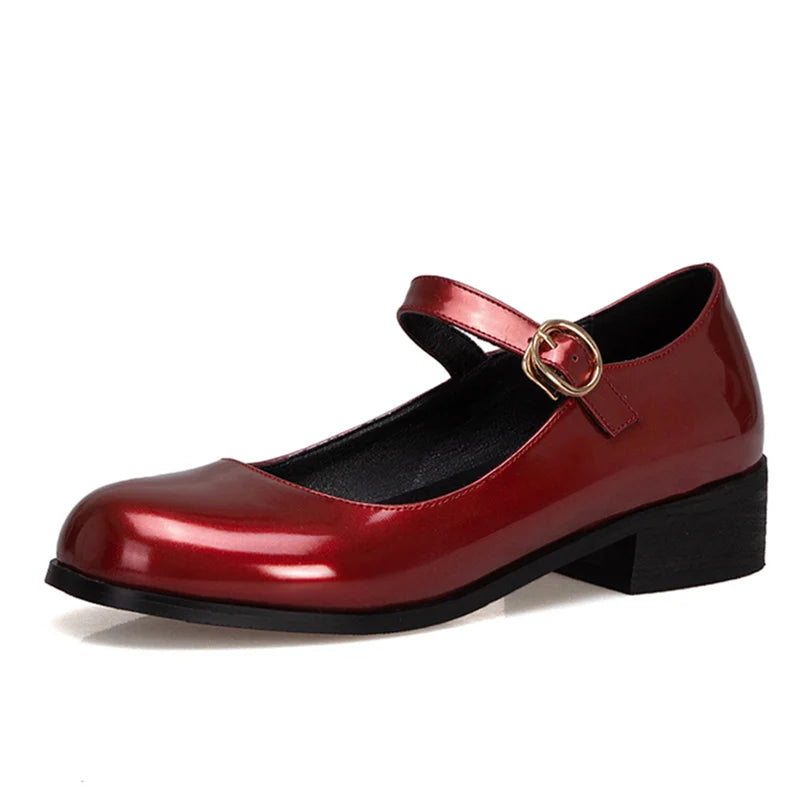 Spring Women's Loafers  -  Casual Patent Leather Mary Janes, Elegant Strap Flats, Comfortable Dance Shoes, Large Sizes up to 45