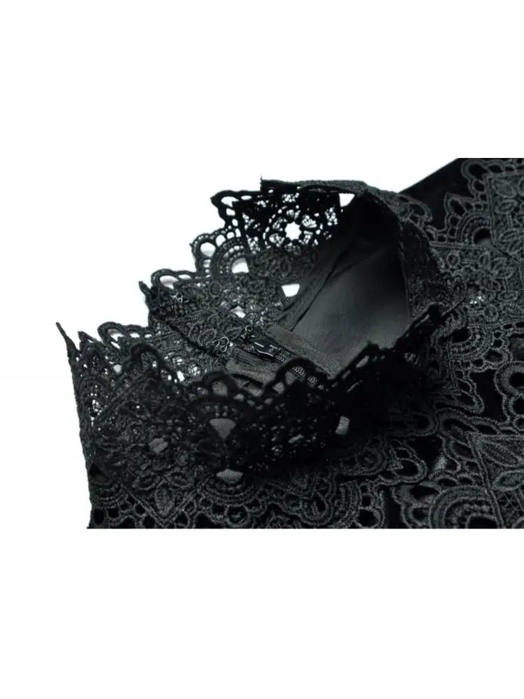 Vertical Collar Lady's Long Dress 2025 Spring And Autumn Hollow Out Stitching Lace Large Hem Women's X-Long Velvet Dresses