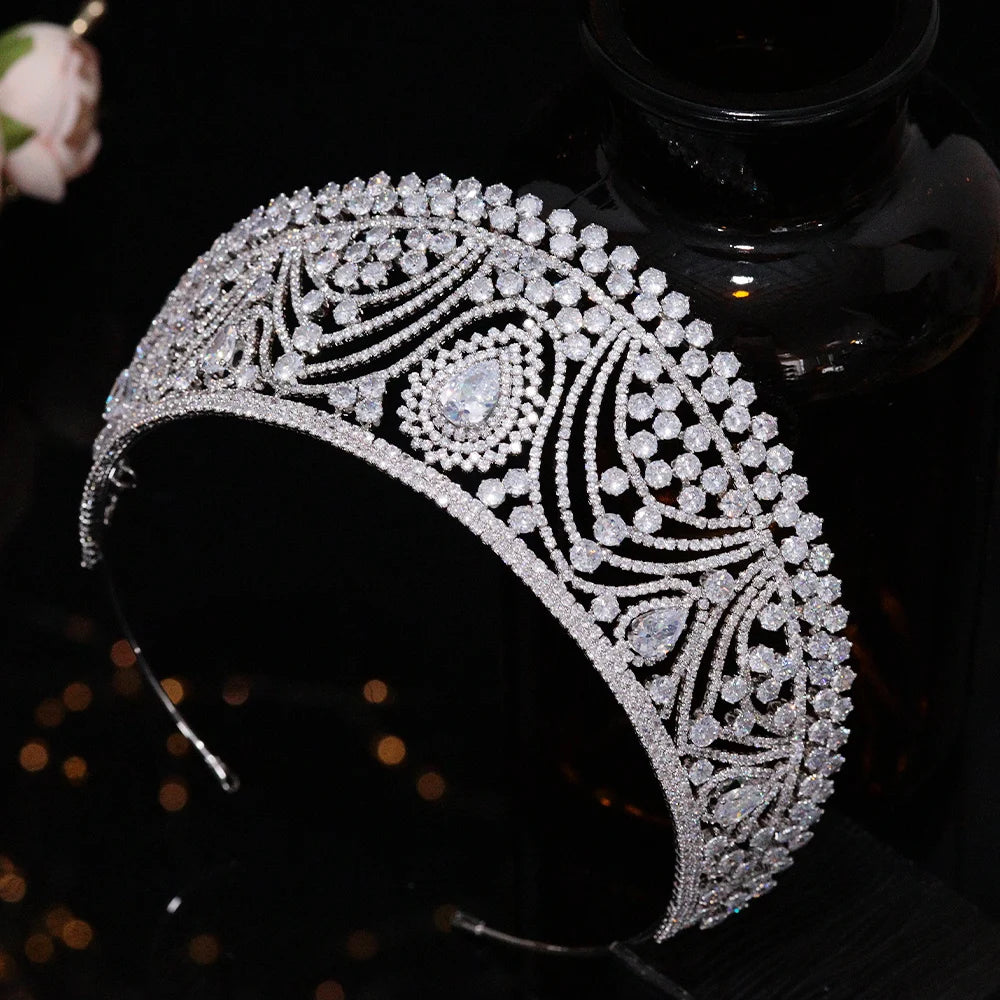 Tall Tiaras Cubic Zirconia Wedding Crowns Bridal Headwear Princess Corona Luxury Pageant Hair Jewelry Women Headpieces Best Gift