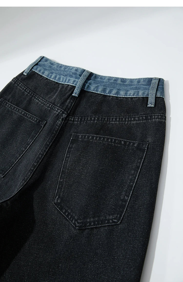 Retro Patchwork Wide-Leg Denim Jeans – Casual Loose Fit Women’s Pants