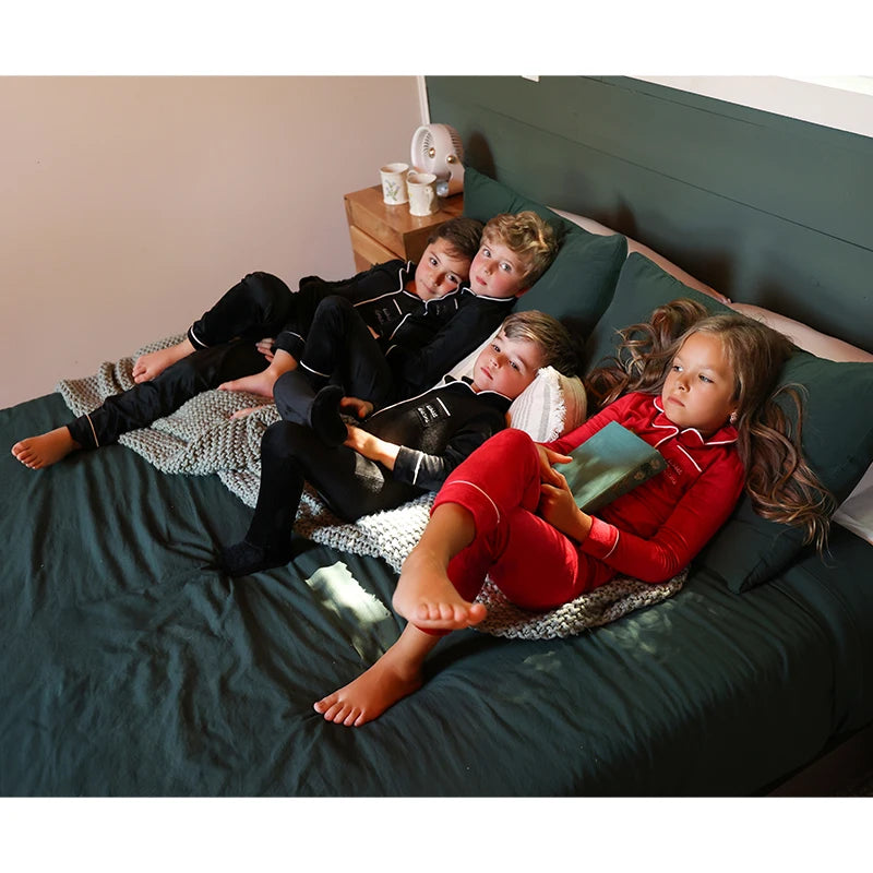 Ali Plus AW25 Grandfather Pjs Black And Red Ribbed Velour Brother And Sister Matches Clothing