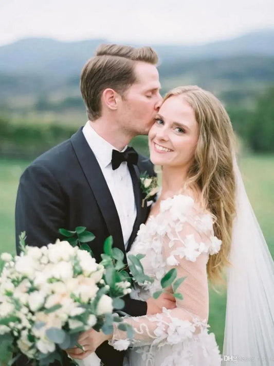 Bohemian Lace Wedding Dress - Sexy Deep V Neck, Long Sleeve - HER SHOP®