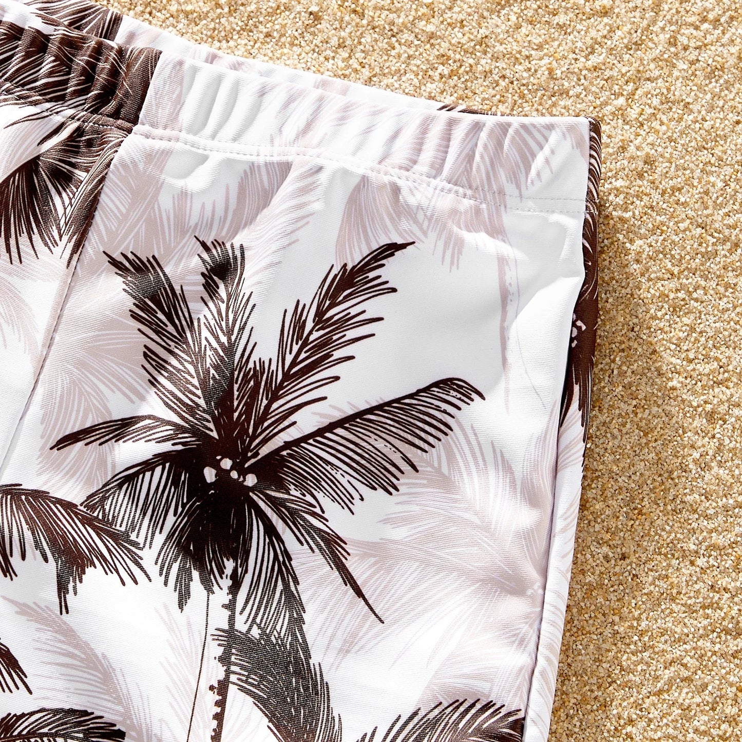 Family Matching Coconut Tree Print Swimwear – Ruched One-Piece Swimsuit & Swim Trunks Beach Set