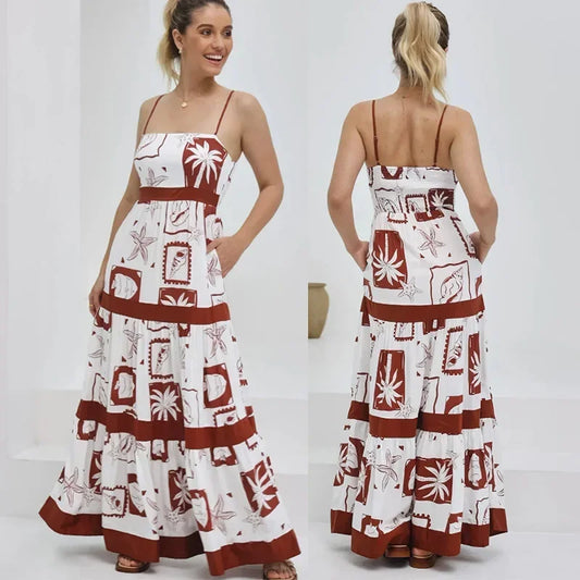 2024 Summer Women's Beach Dress - Sexy Backless Sleeveless Slip with Pleated Patchwork, Elegant Panelled Design - HER SHOP®