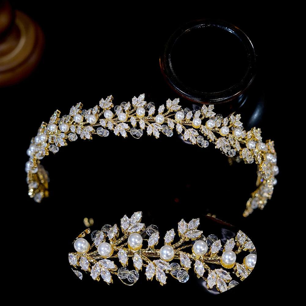 2030 New Crystal Pearl Hairbands Fashion Bridal Tiara Crowns Wedding Hair Accessories CZ Headwear Bridesmaid Headband Jewelry