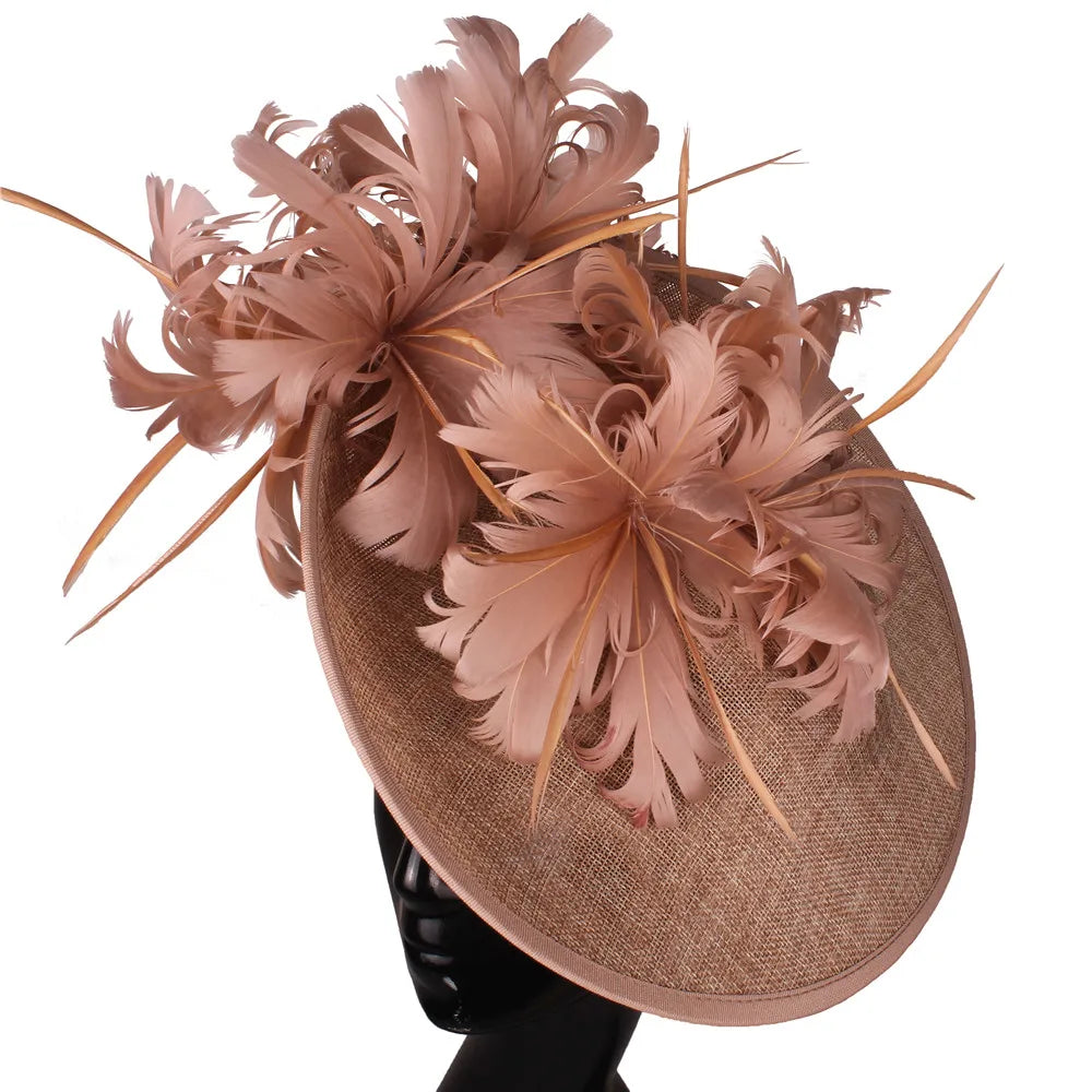 Elegant Floral Feather Fascinator Hat  -  Women's Derby & Wedding Formal Headpiece with Headband