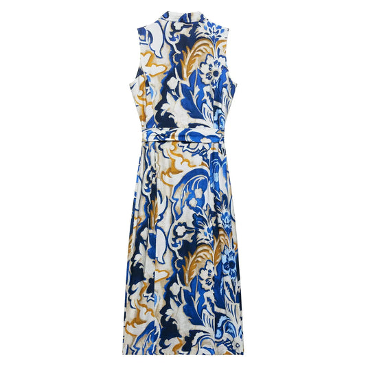 2025 Sleeveless Collared Maxi Dress - Belted Waist & Bold Abstract Print - HER SHOP®