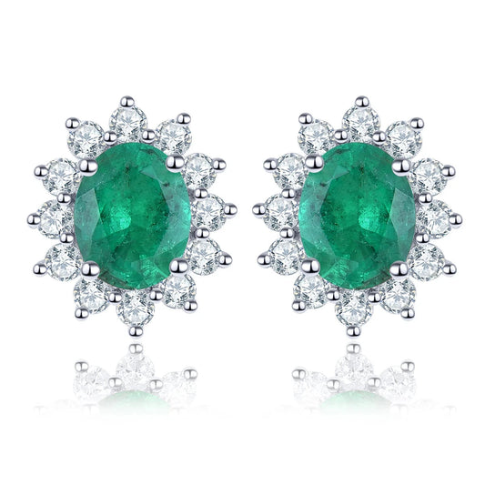 Genuine Green Emerald and Diamond 14K White Gold Jewelry - 0.66 Carat Natural Emerald Earrings for Weddings and Engagements - HER SHOP