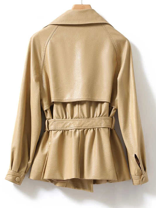 Beige trench coat on a hanger with 'JulyPalette' branding. - HER SHOP