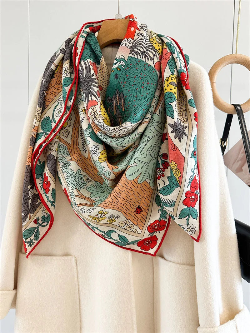 Large Square Wool Scarves Wraps Shawl for Winter Keep Warm 130x130cm