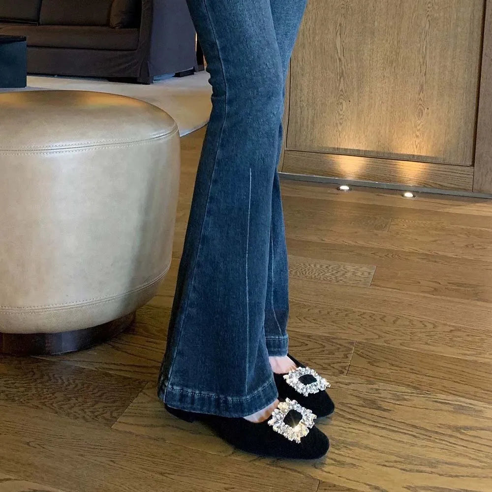 2025 New Spring Autumn Designer Crystal Women's Shoes Fashion Shallow Flat Shoes Simple Outdoor Soft soled Shoes